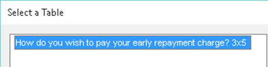 Jaws view showing table dialogue
